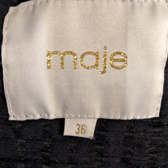 Maje Black Textured Zip Front Long Sleeve Elastic Waist Jacket size S USA/36 EU* - Picture 7 of 9